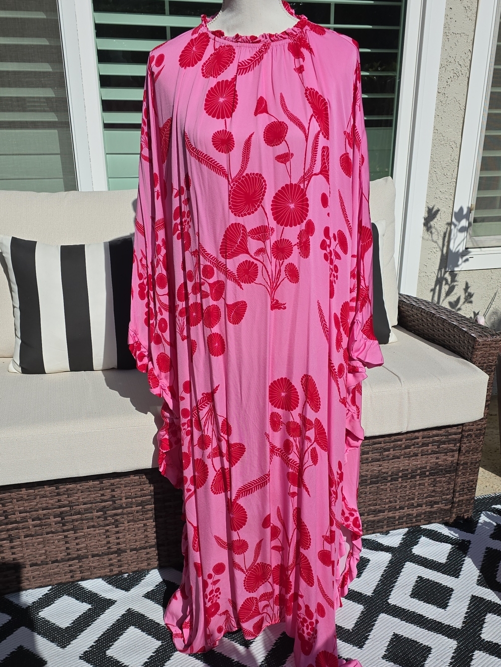 Cynthia Rowley Pink and Red Floral Maxi Kaftan